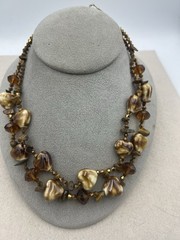 Vintage Tigers Eye Glass Heart Brown Necklace