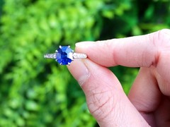 2.70Ct Burmese Sapphire and 0.24Ct Diamond Platinum Solitaire Ring Circa 1925