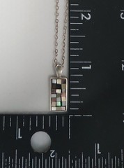 Vintage Mosaic Abalone Inset Rectangular Pendant & 18″Chain Necklace .925 Silver