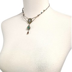 Ornate Victorian Inspired Necklace Floral Filigree Crystal Stones Vintage Fairy