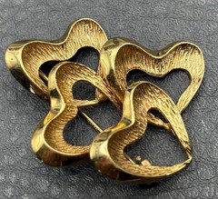 Vintage Rolled Gold Plate Triple Interlocking Hearts Brooch Pin Modernist