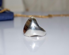 Vintage Handmade Sterling Silver Banded Agate Signed Bold Signet Ring Size 9.5