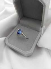 Natural Sapphire Oval 1.00ct Ring Genuine Ceylon Sapphire Sterling Size 7- 2.3gr