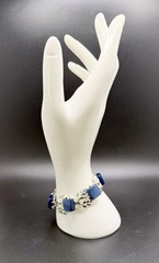 Vintage Blue Moonglow Thermoset Rhodium Plated Link Bracelet 7”