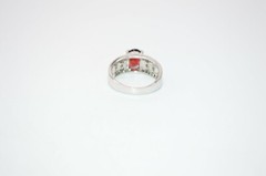 9K English White Gold Plated Red Almandine Clear Rhinestone Ring Size 7.25