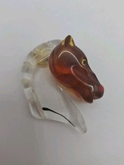 Vintage Lucite Carved Figural Horse Head Brooch Pin Missing Pin 1 1/2 Inches