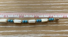 Mother of Pearl Blue Natural Stone and Plastic Gold Tone Beaded Barrel Necklace