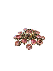 Vintage Silver Tone Pink Rhinestone Prong Set Stones Brooch ~ 1 5/8″ Diameter