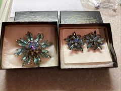 judy lee brooch earring set – Blue & Teal Stones