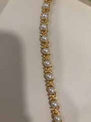 Vintage Joan Rivers Faux Pearl Clear Rhinestone Gold-tone Link Bracelet 7.5″