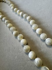 Vintage Hand Knotted Mother of Pearl Bead Necklace 30 Inch Long Strand MOP Shell