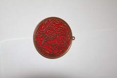 Vintage Copper Pendant Marked CG 1978 Bird Design Red Background