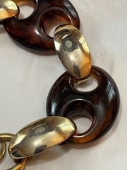 Vintage Napier Chunky Bracelet Brown Resin Link Gold Tone 8.5 Inch Long