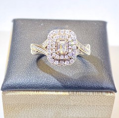 Vintage 10k Double Diamond Halo Criss Cross Ring Size 7 0.44 ctw