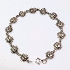 Vintage Sun Face Link Bracelet Sterling Silver Highly Detailed 7 Inch Celestial