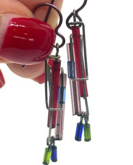 Vintage Barbie Levy Art Glass Earrings Dangling Blue Purple Red Abstract