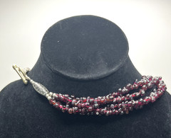 Vintage 3-Strand Garnet Chip Necklace 20” w/ Tribal Silver Beads – 92g Artisan S