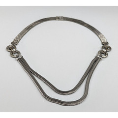 Antique Art Deco Slinky Snake Chain Silver Tone Multi Strand 19″ Necklace
