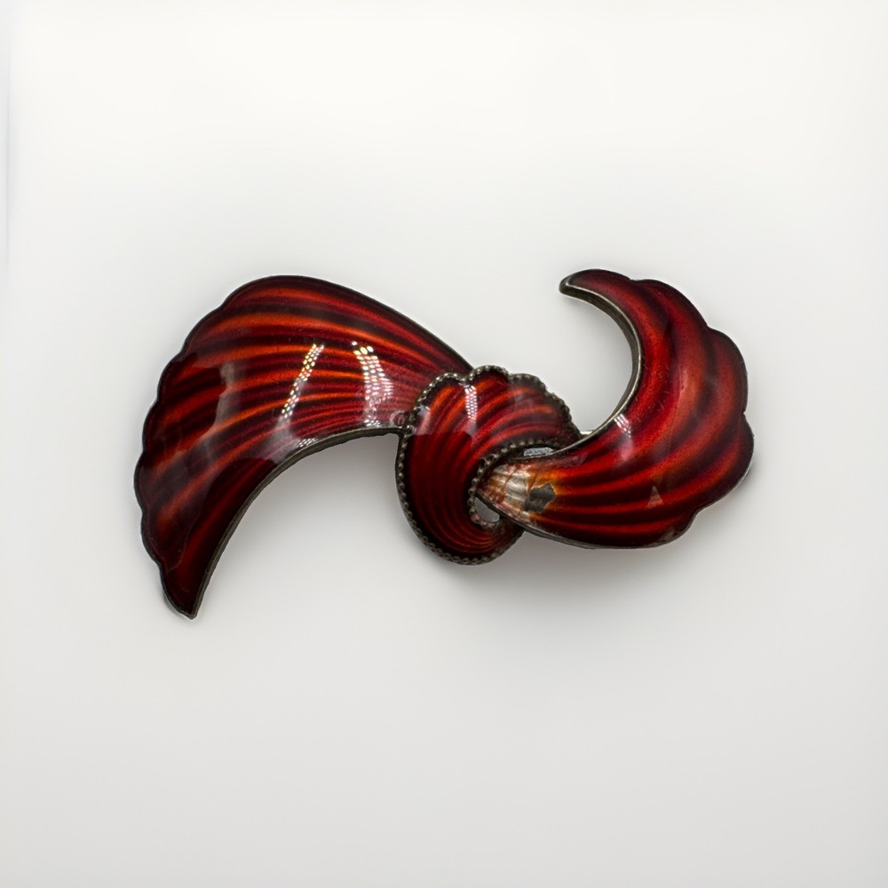 VTG Norway Sterling Silver & Red Enamel Pin, 13.8g