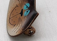 MCM Enamel Copper Cat Pin Brooch Signed Nanci vintage