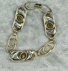 VTG. 1940-50s Sterling Silver 12K Gold Filled Purple Glass Flower Bracelet 6 3/4