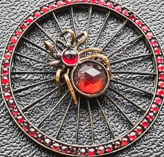 Antique Bohemian Garnet Spider in Web Pendant Garnet Gold, Tombac