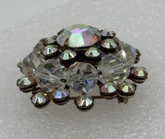 Vintage Domed Crystal Aurora Borealis Starburst Brooch Open Back Frame, Unsigned