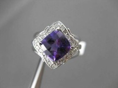 ESTATE LARGE 2.25CTW DIAMOND & AAA EXTRA FACET AMETHYST 14KT WHITE 3D HALO RING