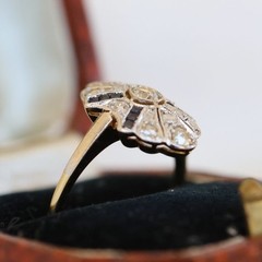 Art Deco Lab Created Diamonds ring with Blue Sapphire 925 Sterling Silver Ring