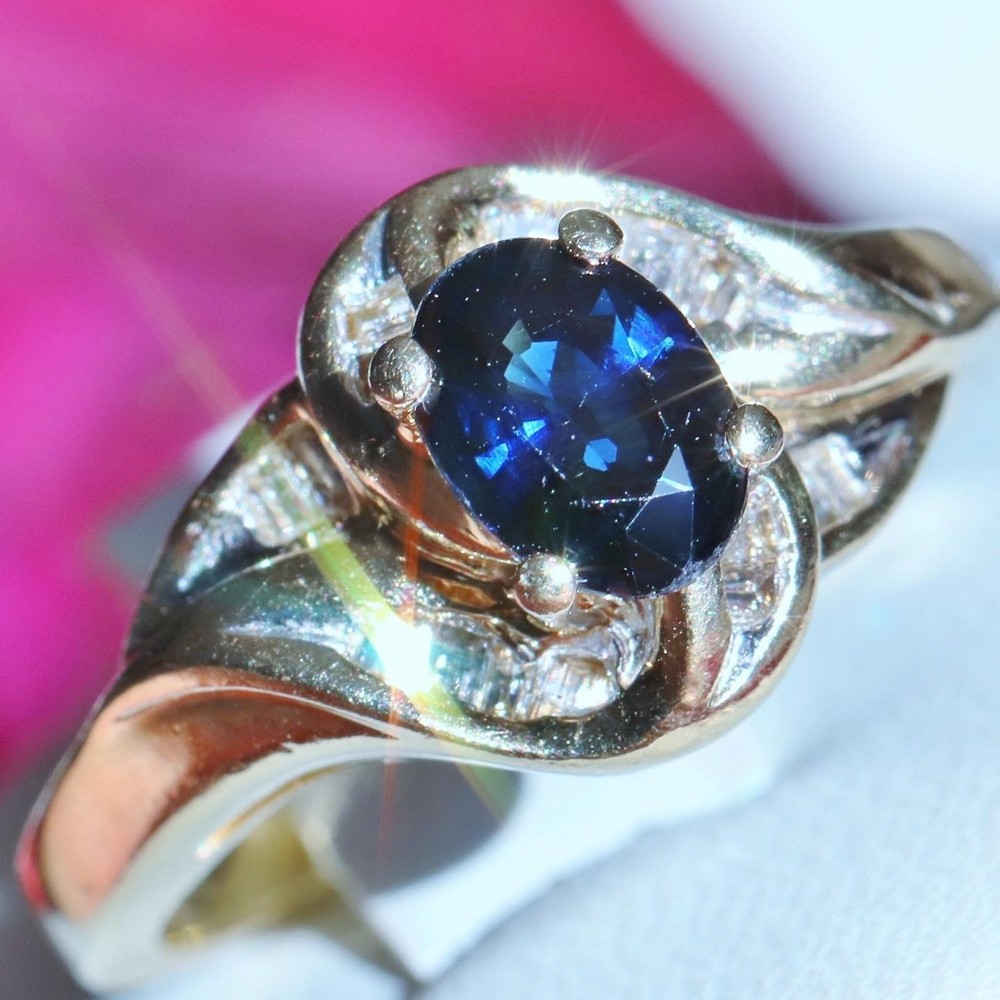 14k yellow gold 1.15ct natural diamond sz 7.5 ring sapphire vintage heated 5.3gr