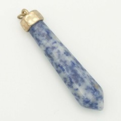 Blue Sodalite Stone Quartz Gemstone Hexagonal Chakra Hammered Brass Pendant
