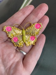 Vintage signed ART Arthur Pepper enamel butterfly brooch pink green