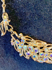 Vintage AB Rhinestones Articulated Leaf Gold Tone Choker 15 1/2 Inches EUC
