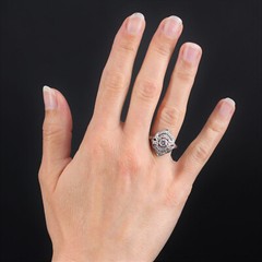 French Art Deco Inspired Cocktail Ring 2.3 Ct Lab Created Diamond 10k White Gold