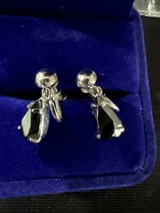 Vintage SORRENTO STERLING SILVER Teardrop Hematite Screw Back Drop Earrings