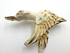 VTG UNUSUAL gold tone white painted bird Brooch silver tone pin costume jewelry