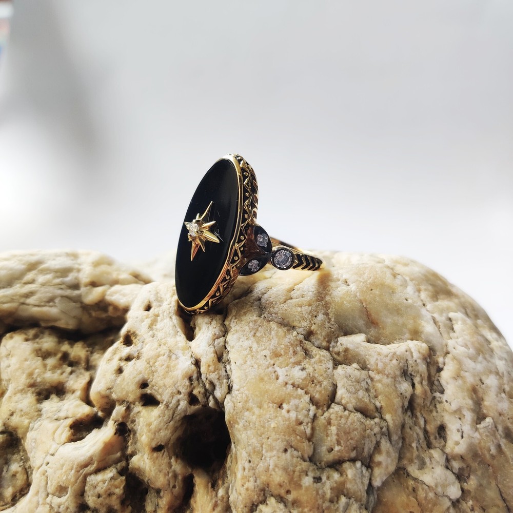 antique 925 silver vintage Victorian art deco handmade black onyx ring best gift
