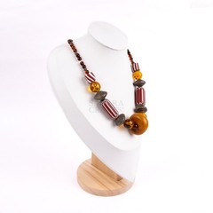 Amber With Red Chevron Beaded Necklace, Moroccan Berber, Artisan Tribal Jewelry,