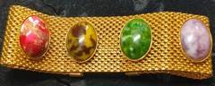 Sarah Coventry Vintage Gold Tone Mesh Bracelet W/ Multi-Color Cabochons