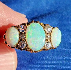 Original EARTH MINED OPAL DIAMOND ART Deco Engagement Ring Antique 18K GOLD BAND
