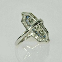 Art Deco Style Rare Design 2.90Ct Lab-Created Diamond & Sapphire Ring 925 Silver