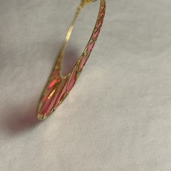 Vintage hot pink hoop earrings Gold wire teardrop petals round MOD groovy hoops