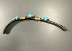Vintage Italy Leather Bracelet with Torquoise Stone with Sterling Borders