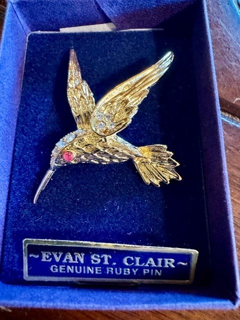 Evan St. Clair Hummingbird Brooch Genuine Ruby Pin w/ Box Vintage Jewelry