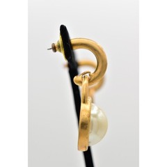 Vintage Pearl Drop Earrings Dangle Brushed Gold Matte Post Chunky NOS 1980s A23