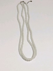 Double Strand White Faux Pearl Necklace. 28 Inches. MCM Style. Classic.
