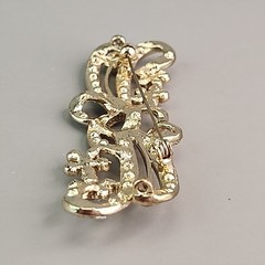 Rhinestone Ribbon Bow Brooch Clear AB Flowers Gold Tone 3.25″