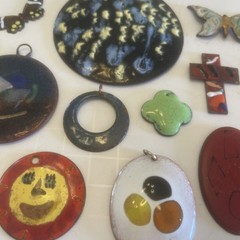 Vintage Lot Of 12 Enameled Copper Pendants