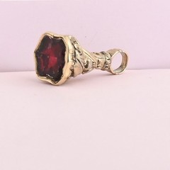 Antique Victorian Rock Crystal Red Foil Shield Gold Pate Fob Charm Pendant