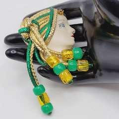 Lady Face Hand Painted Resin Braided Bead Long Hair Art Deco Revival Brooch Pin